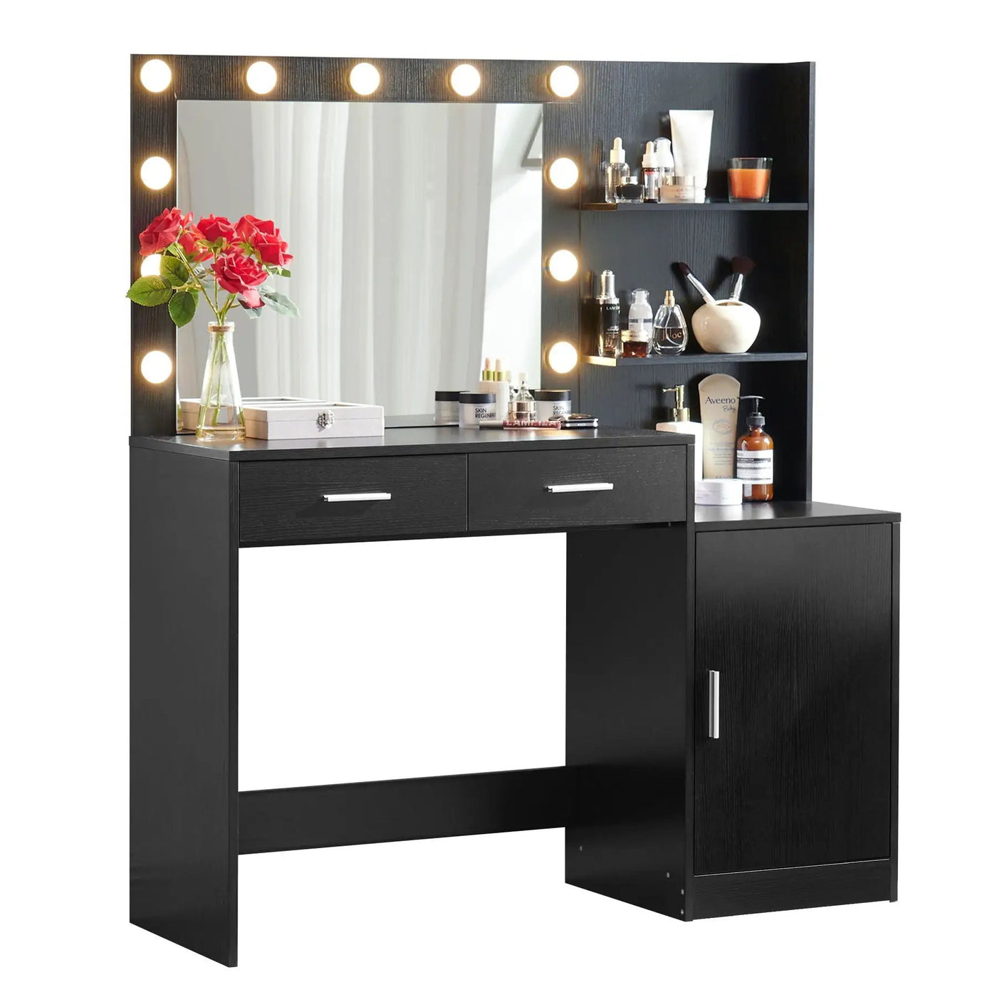 Vanity Desk With Mirror And Lights, 46.4In Dressing Table With 2 Large Drawer & Large Vertical Organizer, 3 Level Dresser & 3 Lighting Modes Adjustable Brightness, Suitable For Bedroom by HouseOfZazla