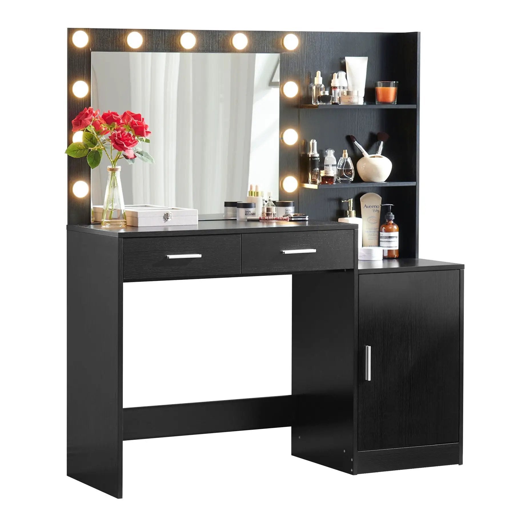 Vanity Desk With Mirror And Lights, 46.4In Dressing Table With 2 Large Drawer & Large Vertical Organizer, 3 Level Dresser & 3 Lighting Modes Adjustable Brightness, Suitable For Bedroom by Unique Piece Furniture