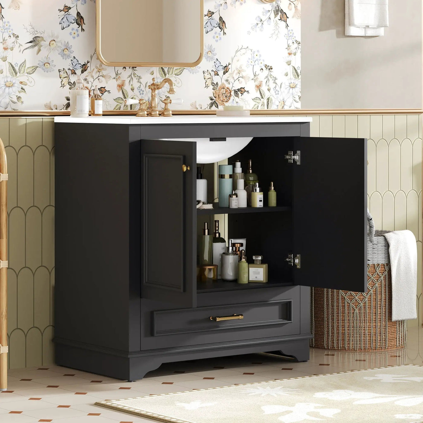 Bathroom Vanity With Sink, Cabinet & 2 Soft Closing Doors & Adjustable Shelf by HouseOfZazla