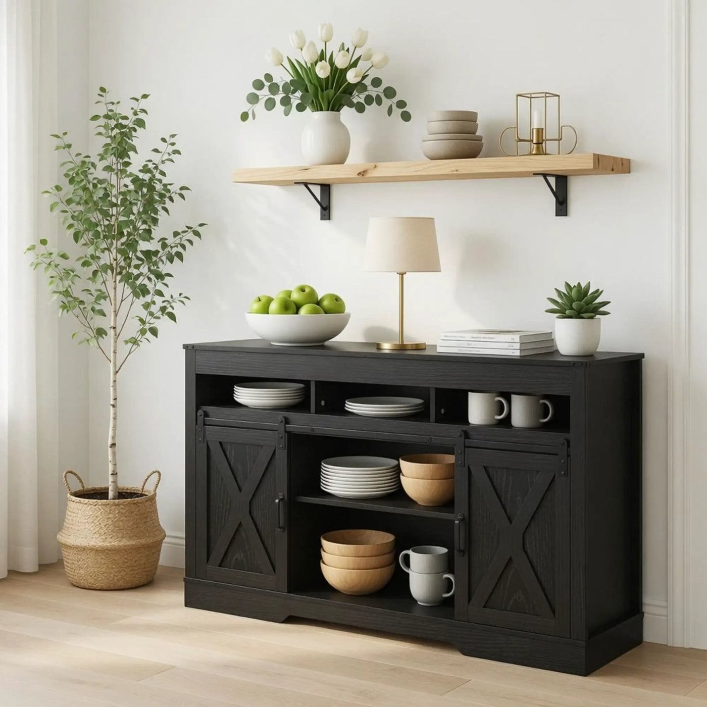 Farmhouse TV Stand With Sliding Barn Doors & Adjustable Storage by HouseOfZazla