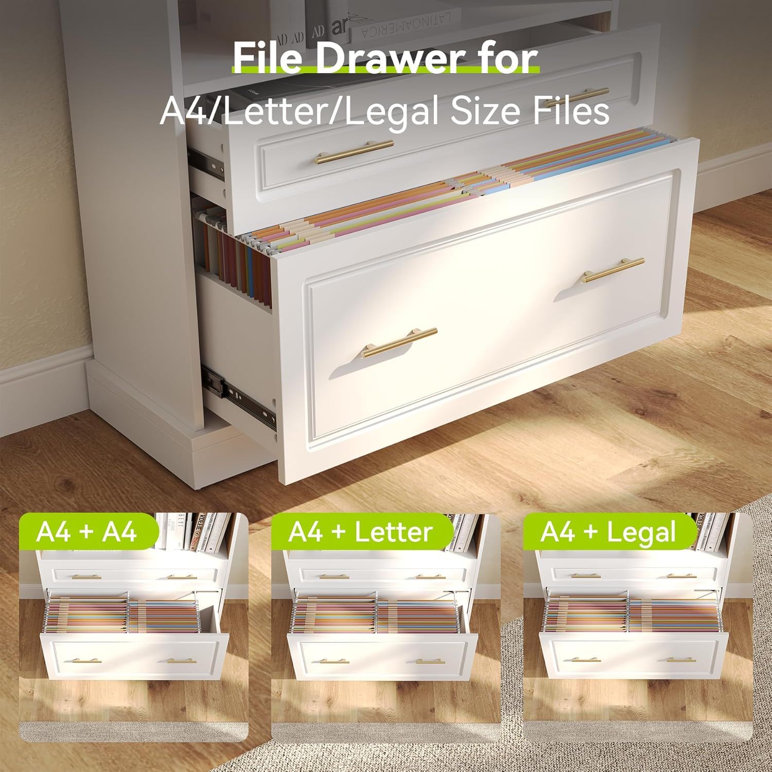 5 Tier White Bookcase With 2 Drawers Storage Organizer For Living Room - White by HouseOfZazla