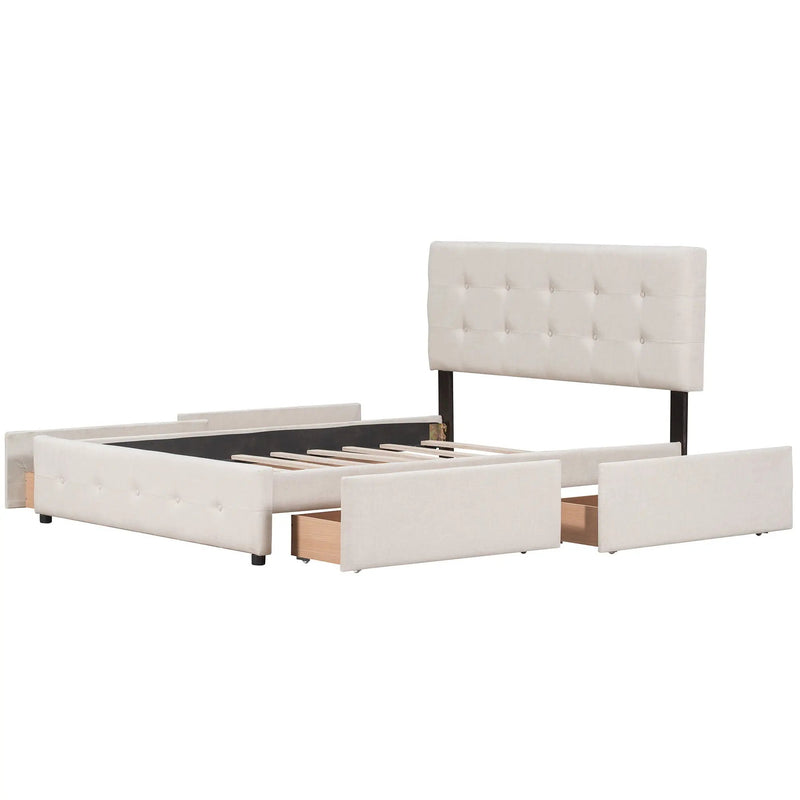 Upholstered Platform Bed With Classic Headboard And Drawers, No Box Spring Needed by HouseOfZazla