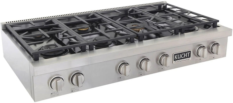 Kucht 48" Stainless Propane Cooktop, KFX489T/LP-S by Farmhouse Kitchen and Bath