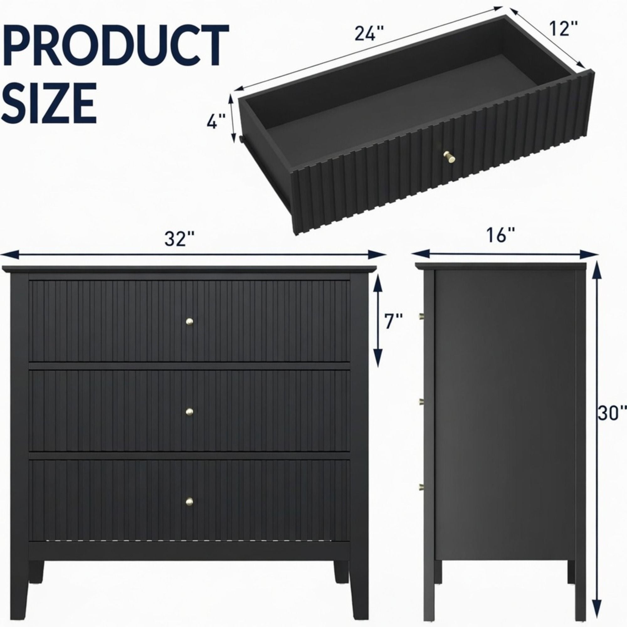 Fluted 3 Drawer Nightstand With Soft Close Slides by HouseOfZazla