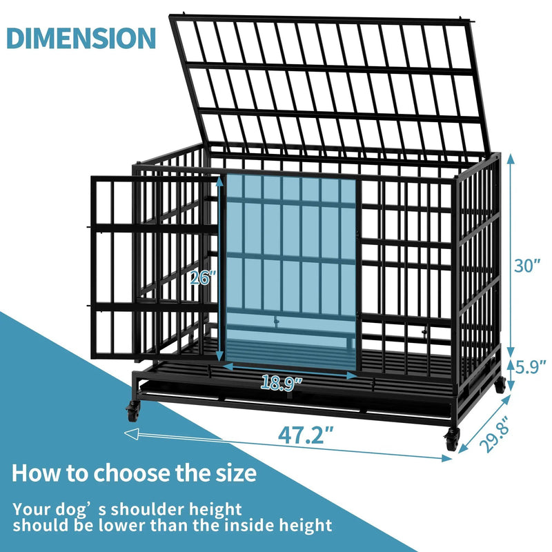 48 Inch Heavy Duty Indestructible Dog Crate with Wheels by HouseOfZazla