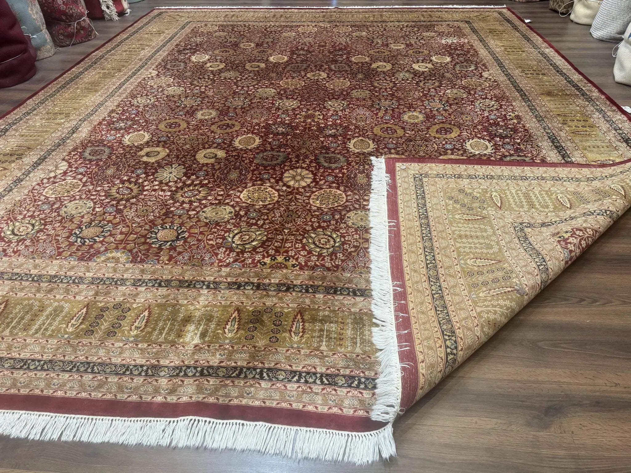 Palace Size Pak Persian Rug 12x15, Brick Red, Allover Pattern, Handmade Oversized Wool Oriental Carpet, Large Area Rug, Fine 225 KPSI by Jewel Rugs