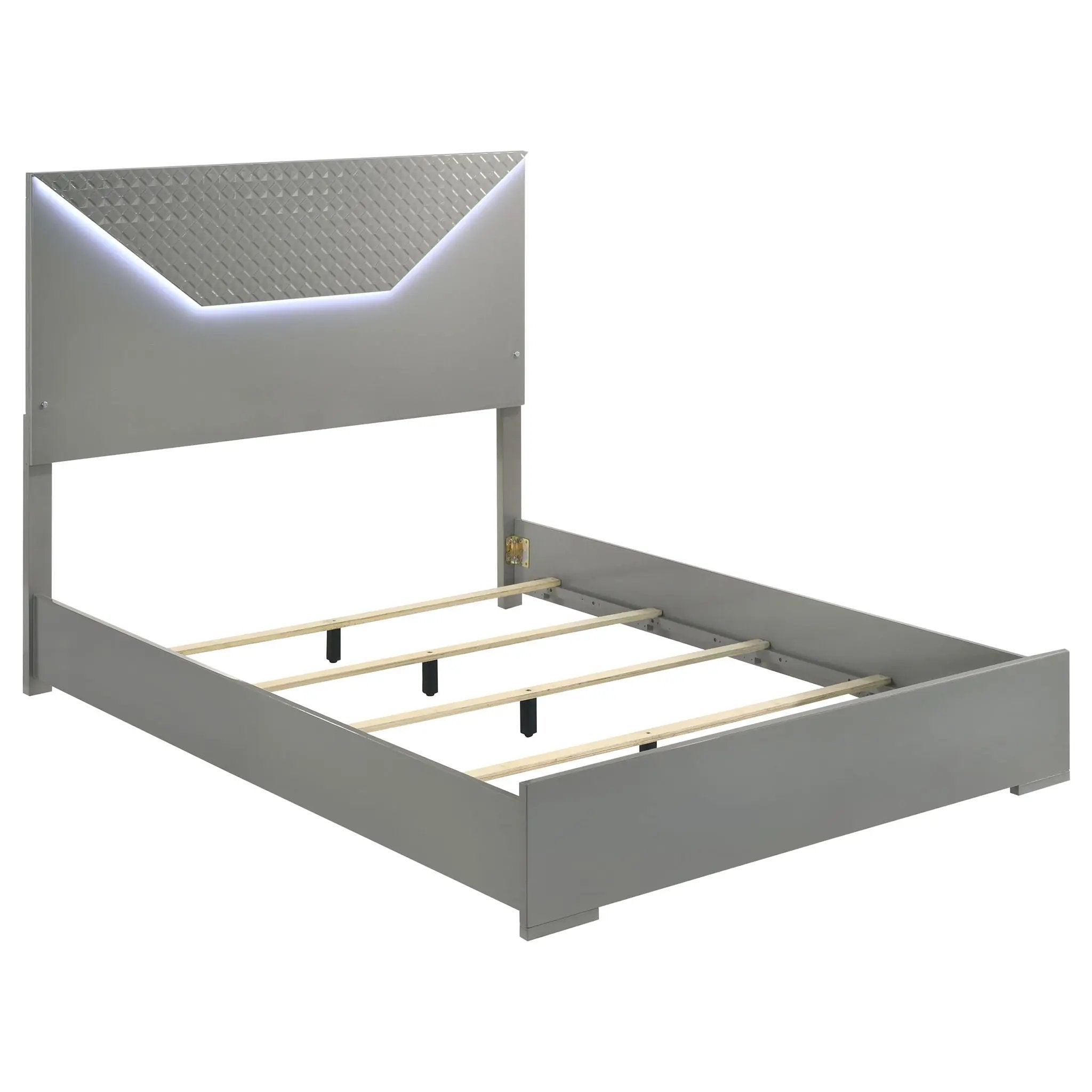 Ives Queen Panel Bed LED Headboard Grey High Gloss by Unique Piece Furniture