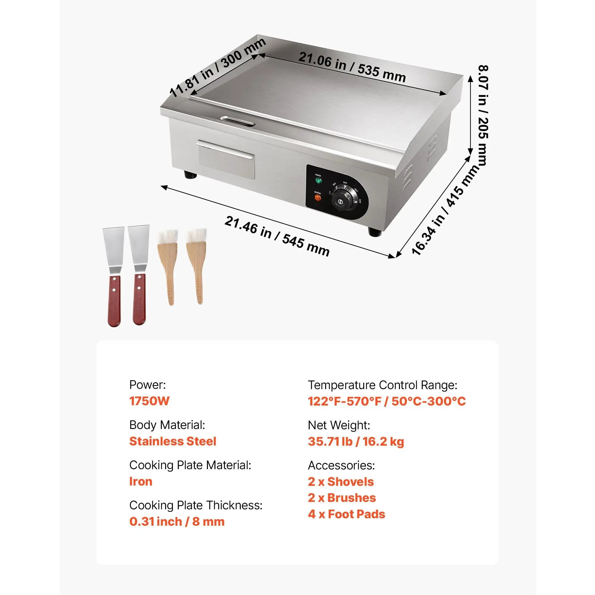 Commercial Electric Griddle, 21 x 11.8 Inch, 1750W by HouseOfZazla