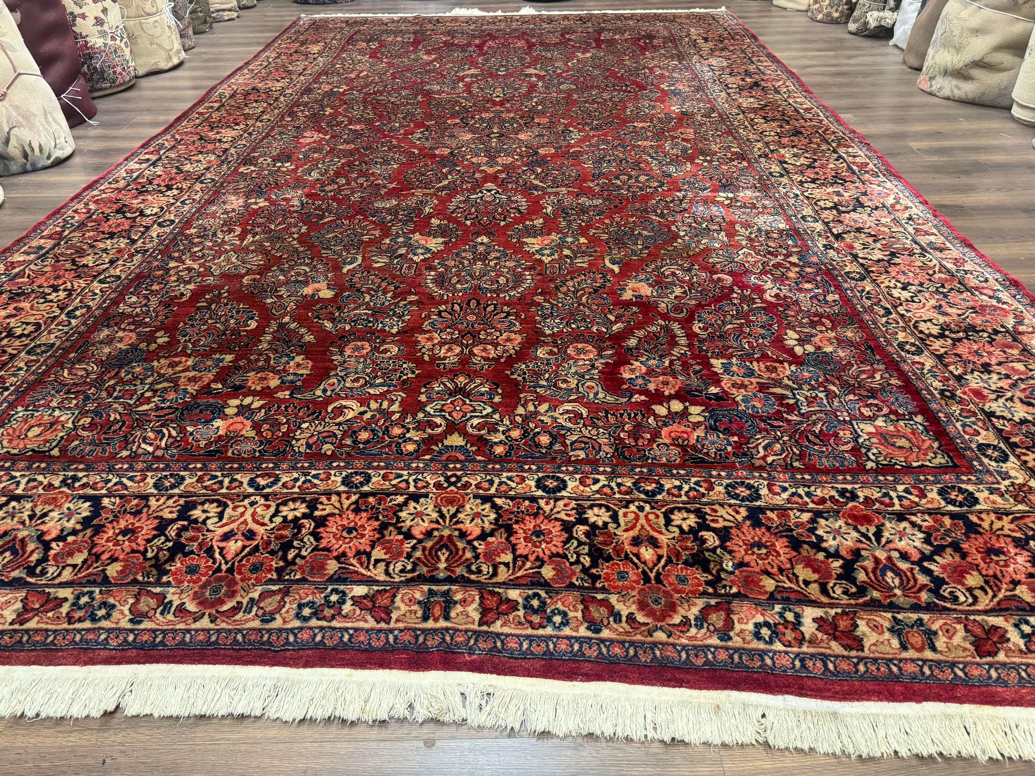 Large Persian Sarouk Rug 10x17, Palace Size Antique Persian Carpet, Red, Floral Allover, Traditional Persian Rug, Oversize Handmade Wool Rug by Jewel Rugs