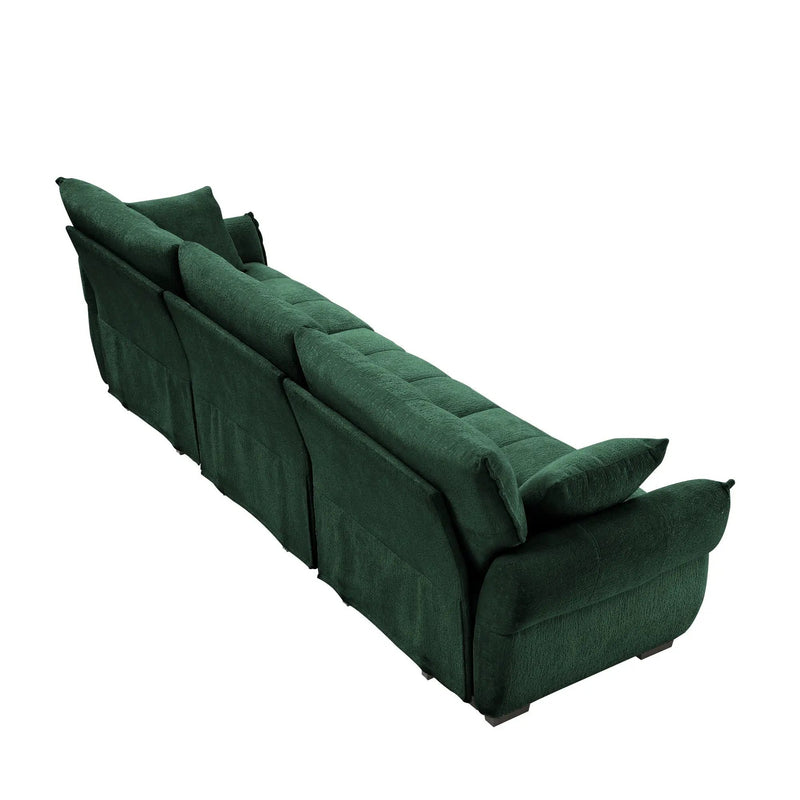 Elegant 3 Seater Sofa Set & Pillows Frame, High Rebound Cushions - Textured Green by HouseOfZazla