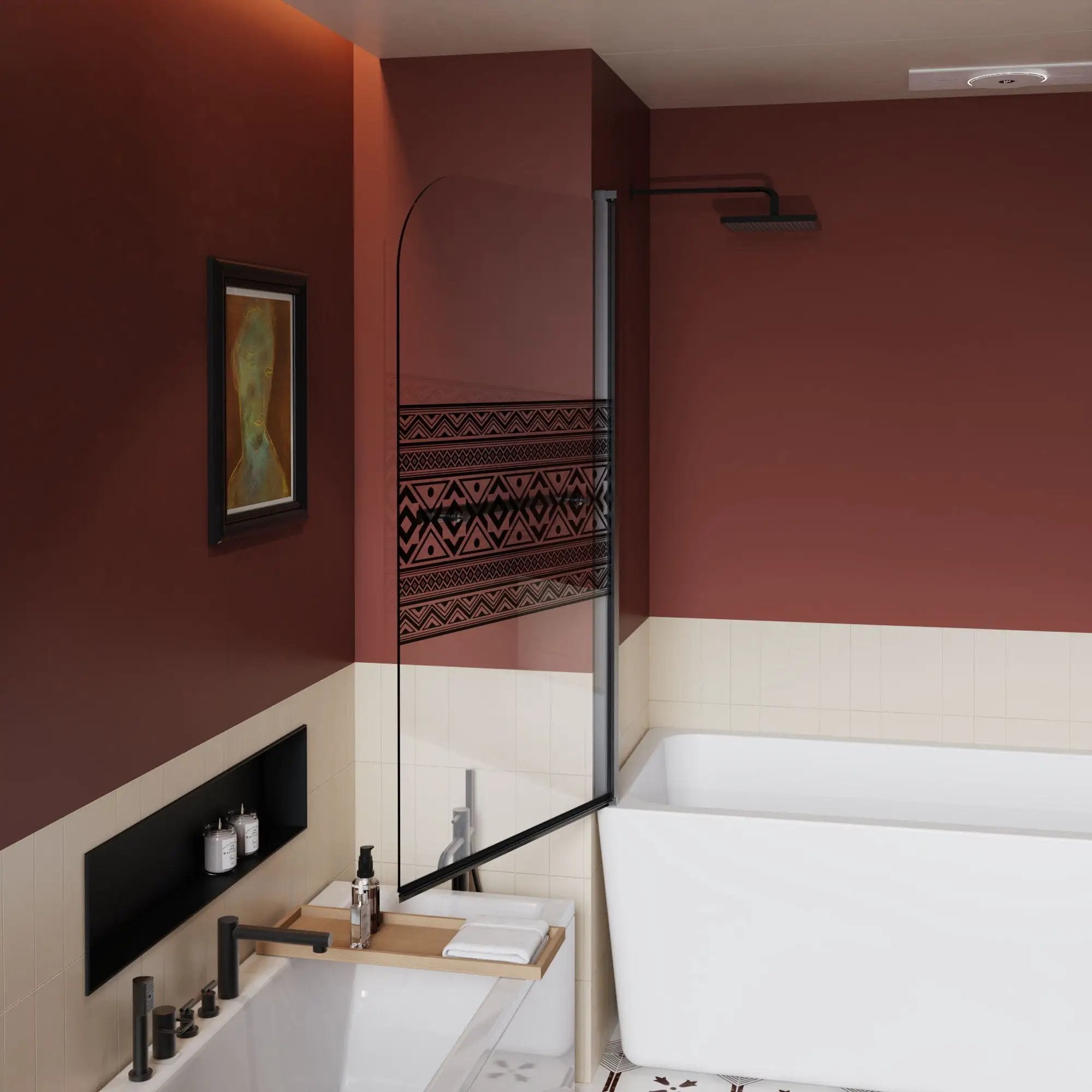 Bohemian Shower Door Bathtub With Tempered Glass And Handle - Matt Black by HouseOfZazla