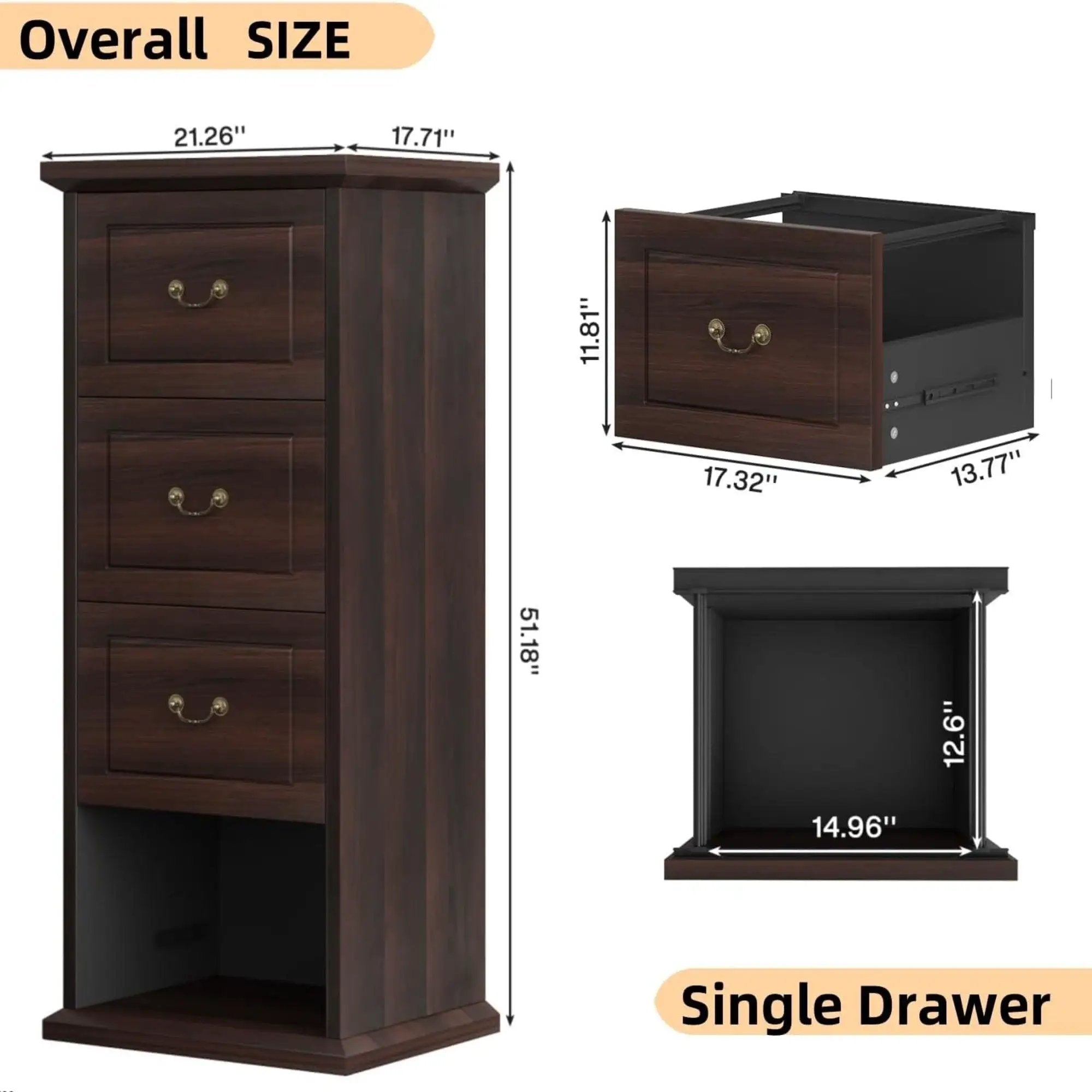 4 Drawer Vertical File Cabinet For A4 / Letter Files - Walnut