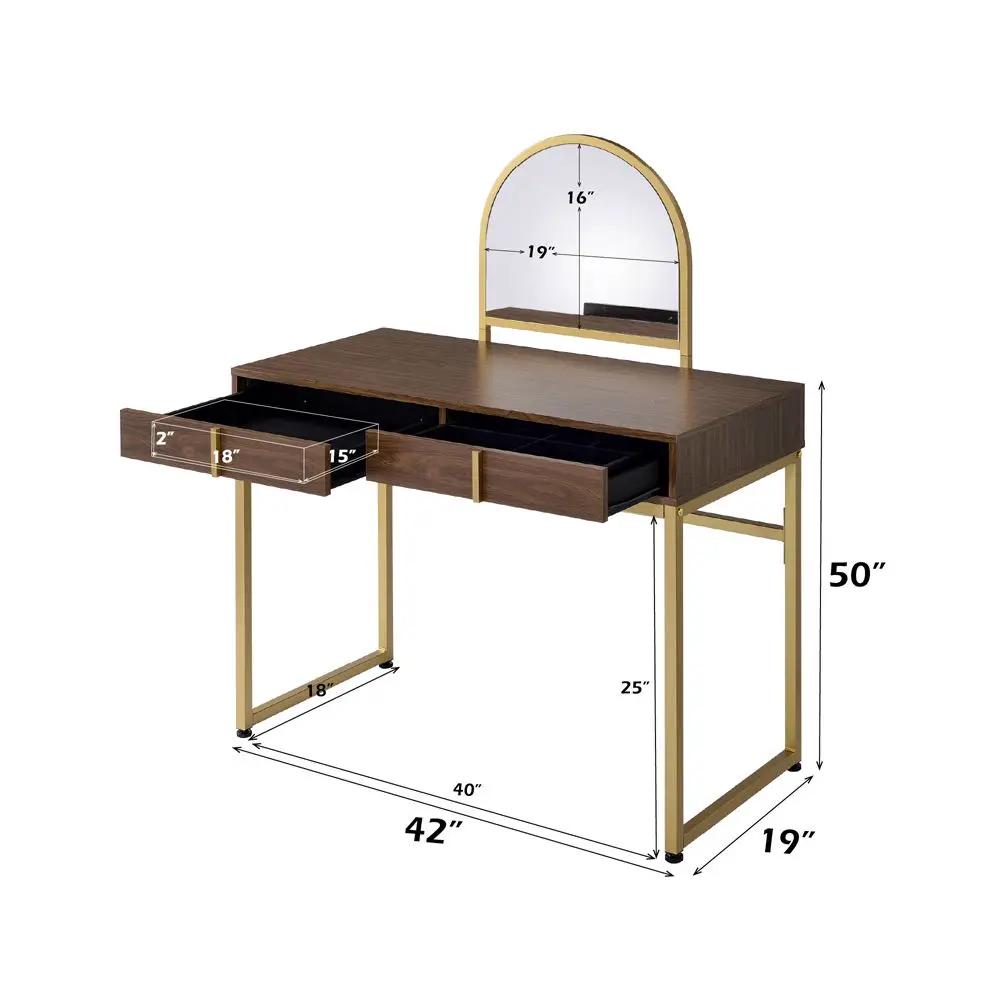 Coleen - 50" Vanity Desk With Mirror & Jewelry Tray - Walnut & Gold by Unique Piece Furniture