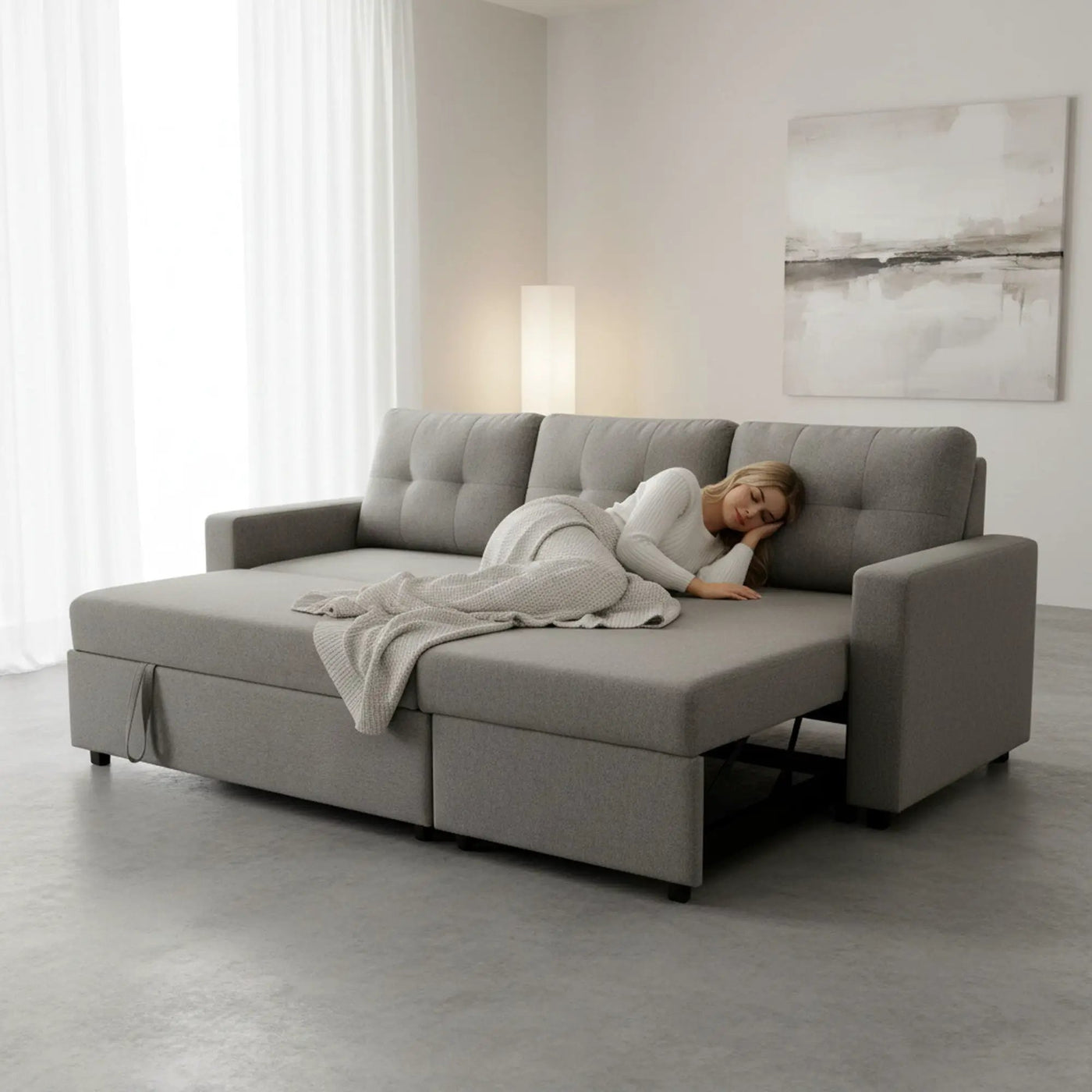 Convertible L Shaped Sectional Sleeper Sofa Bed, Saving Pull Out Couch by Unique Piece Furniture