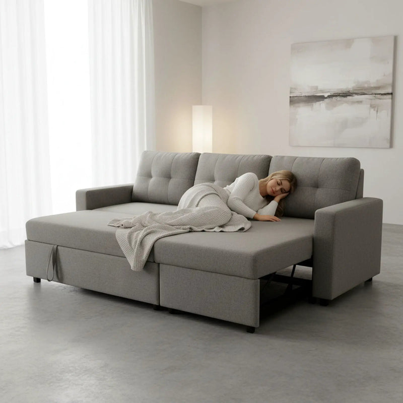 Convertible L Shaped Sectional Sleeper Sofa Bed, Saving Pull Out Couch by Unique Piece Furniture