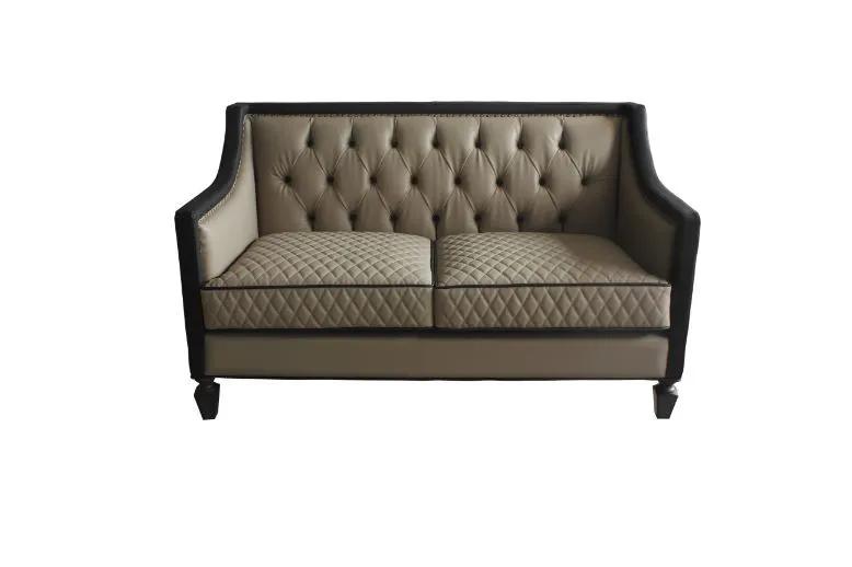 House Beatrice - Loveseat With 3 Pillows - Tan Synthetic Leather , Black Synthetic Leather & Charcoal by Unique Piece Furniture