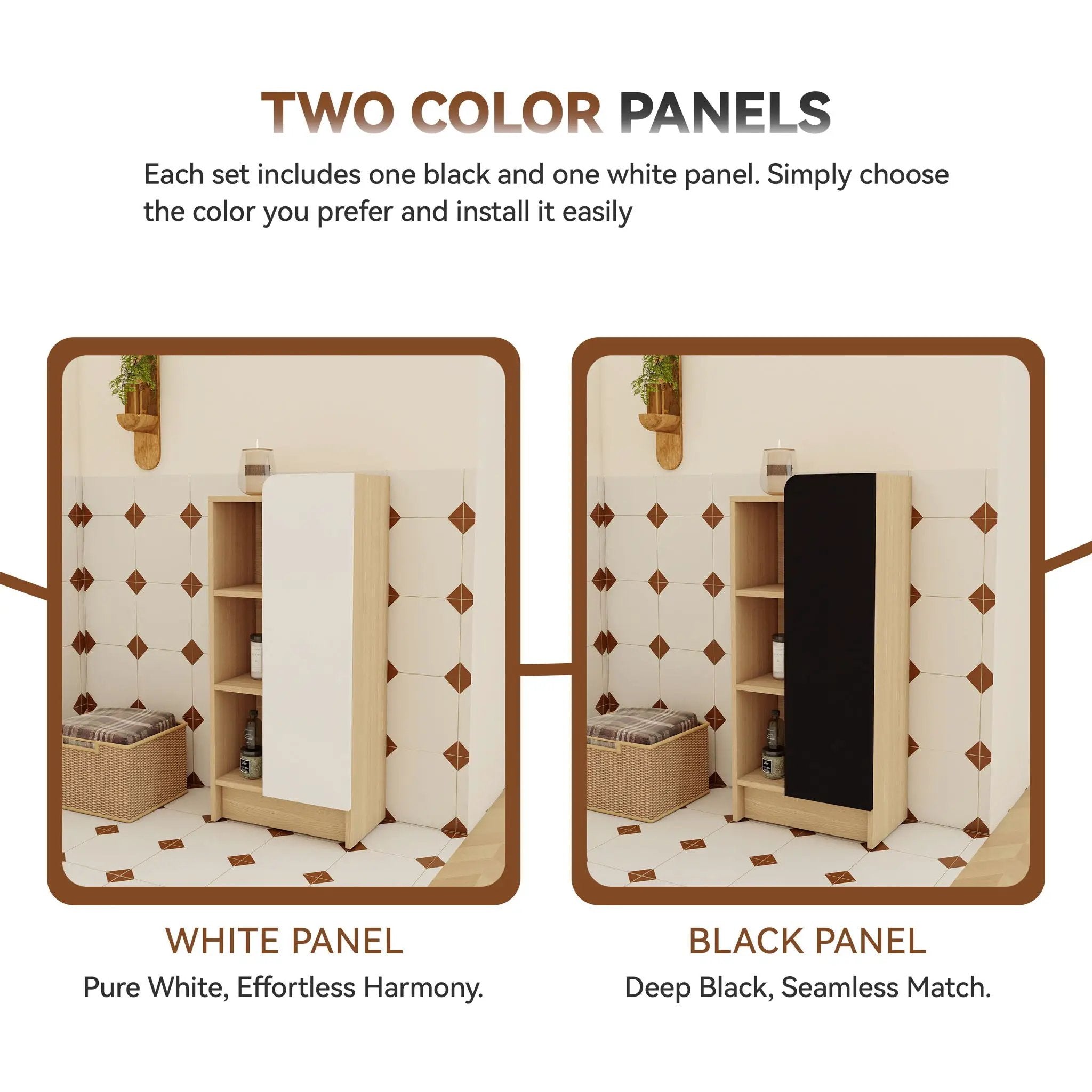Freestanding Bathroom Side Cabinet, Narrow Storage Cabinet With Single Door & 3 Tier Open Shelves - Black / Light Oak / White by HouseOfZazla