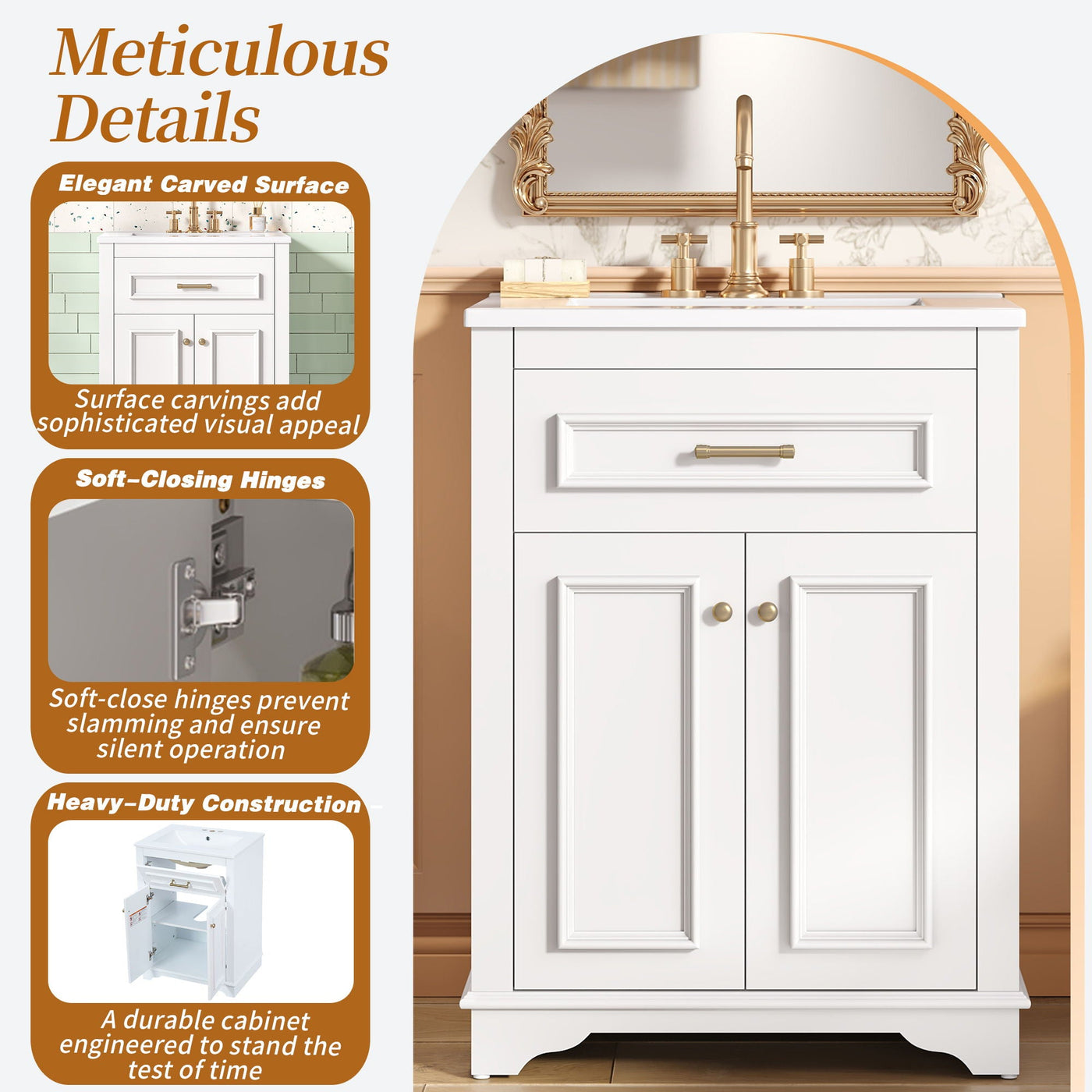 Bathroom Vanity With Integrated Sink, 2 Door Cabinet With Tip Out Drawer, Rectangular Design by Unique Piece Furniture