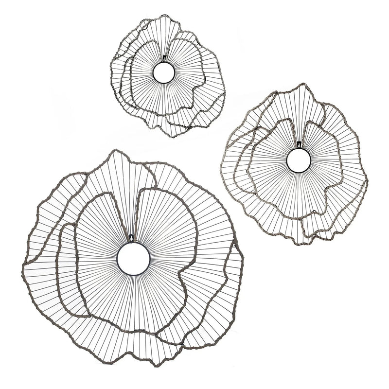 Metal Flowers Wall Decor, Transitional Wall Floral Sculpture For Foyer Porch Hallway Entrance (Set of 3) - Gold by HouseOfZazla