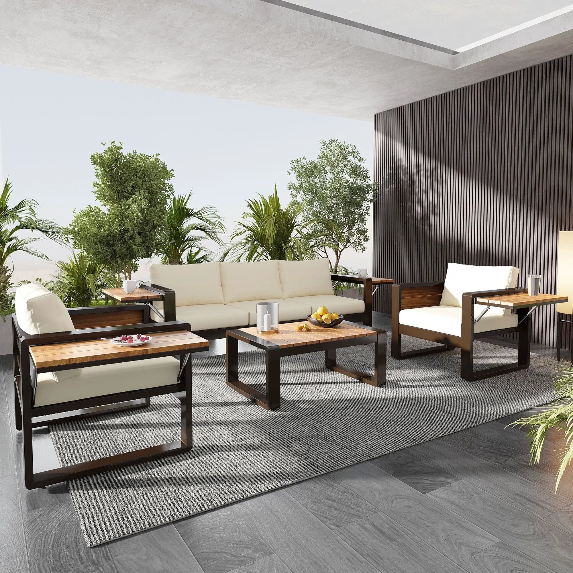 Aluminum Frame Large 4-Piece Outdoor Patio Furniture Set for 5 Person by HouseOfZazla