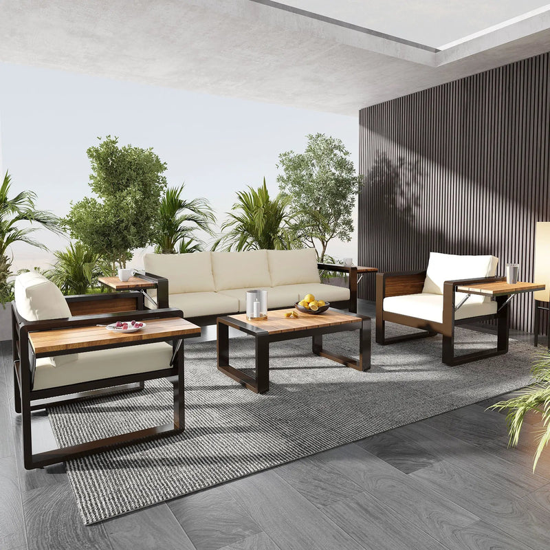 Aluminum Frame Large 4-Piece Outdoor Patio Furniture Set for 5 Person by HouseOfZazla