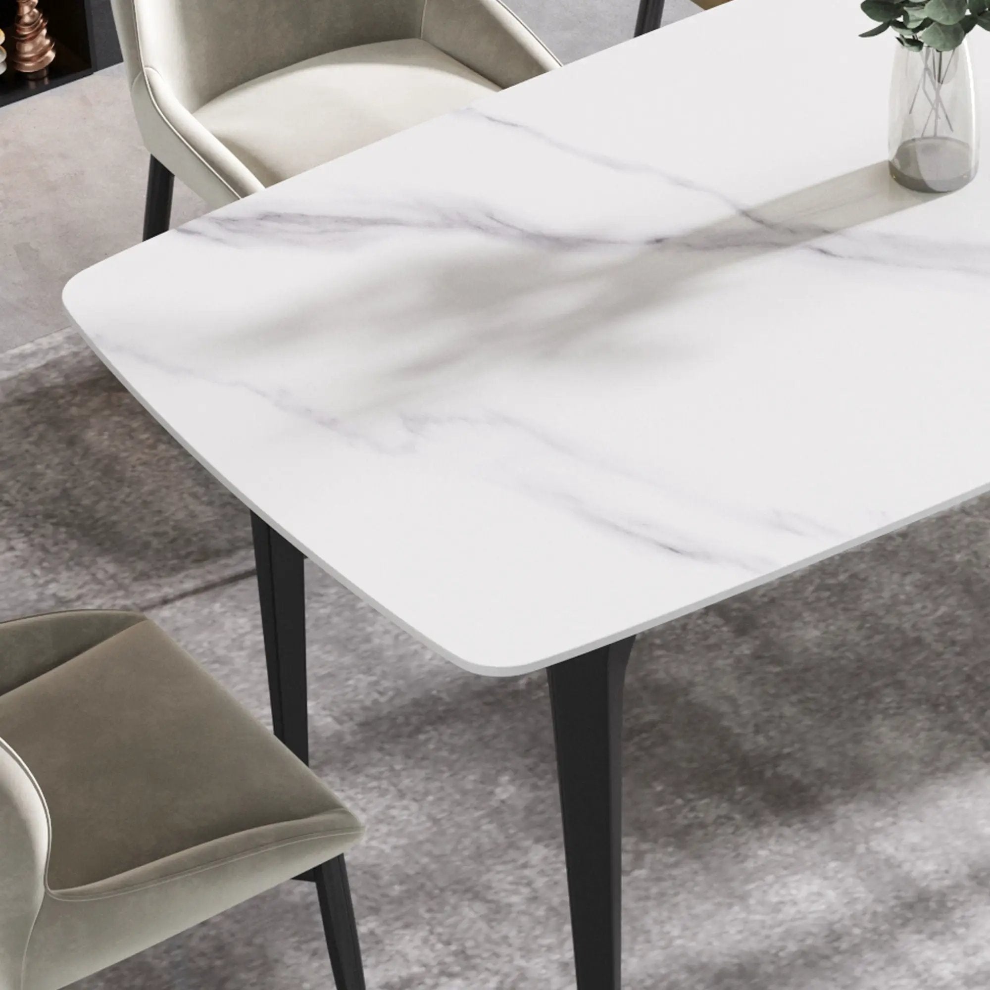 70.87" Modern Artificial Stone Curved Black Metal Leg Dining Table, Can Accommodate 6-8 People - White / Black by HouseOfZazla