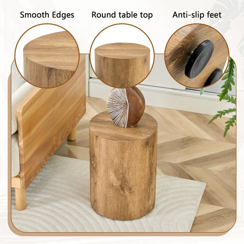 Modern Minimalist Set of Two Wood color Cylinder Coffee Tables by BLAKHOM