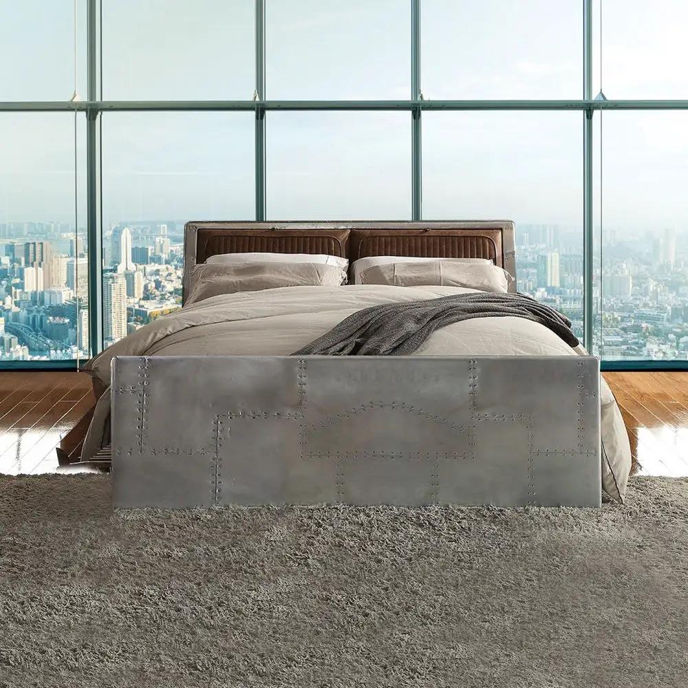 Brancaster - Queen Bed - Retro Brown Top Grain Leather & Aluminum by Unique Piece Furniture