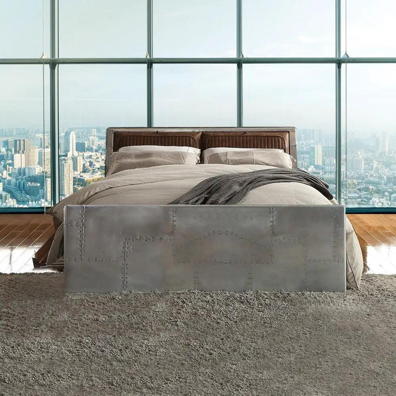 Brancaster - Queen Bed - Retro Brown Top Grain Leather & Aluminum by Unique Piece Furniture