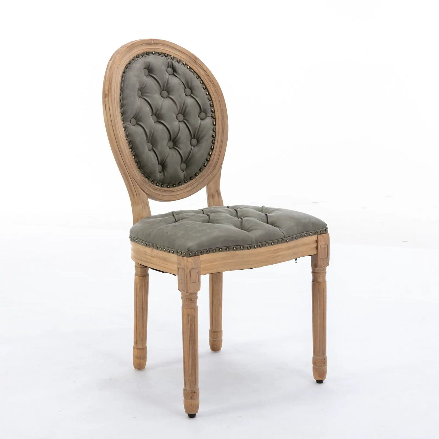 French Style Solid Wood Frame Antique Painting, Hand-Pulled Buckle Decoration Artificial Dining Chair With Nailhead Trim, Wood Legs by Unique Piece Furniture