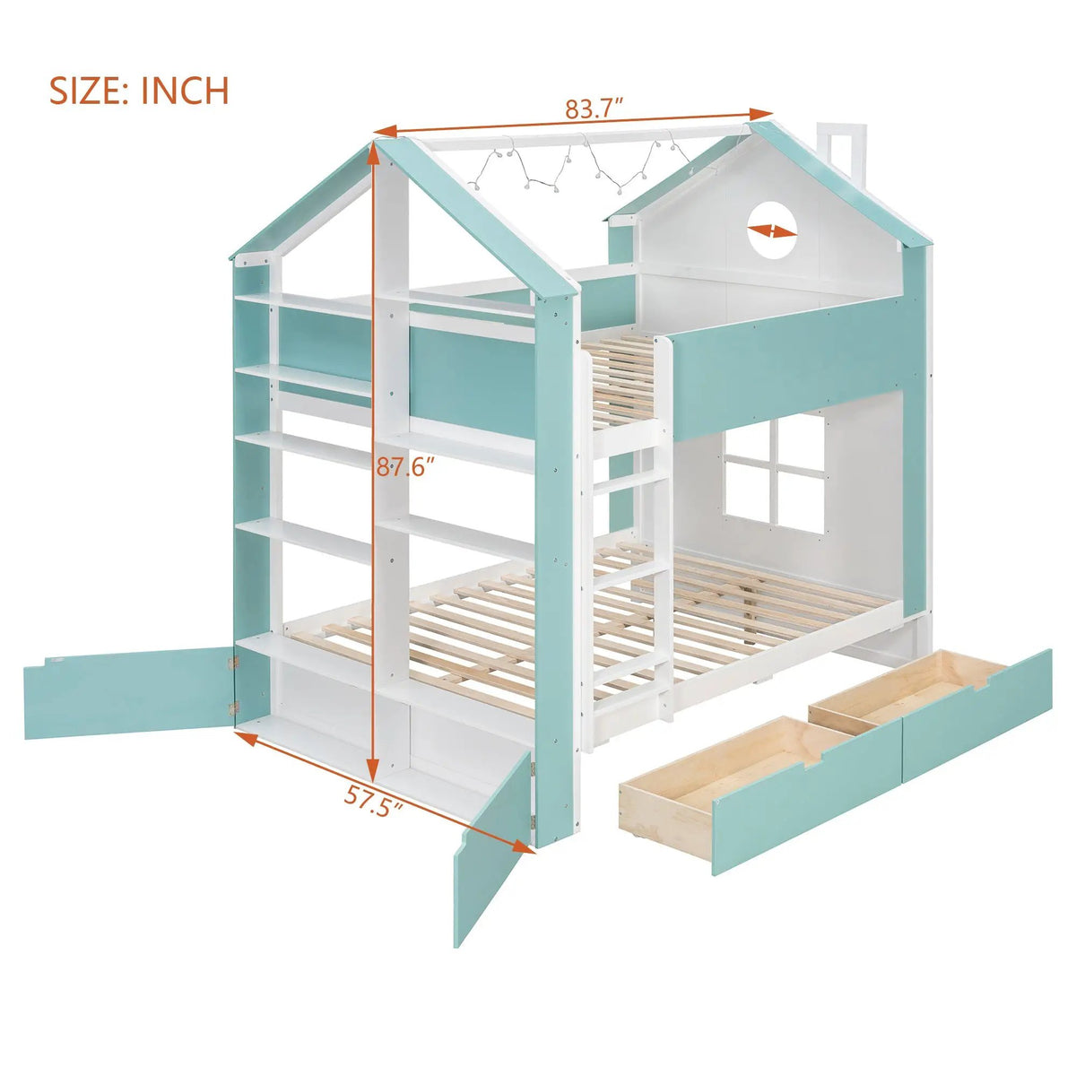 Full Size Bunk Bed with Storage Drawers & Shelves by HouseOfZazla