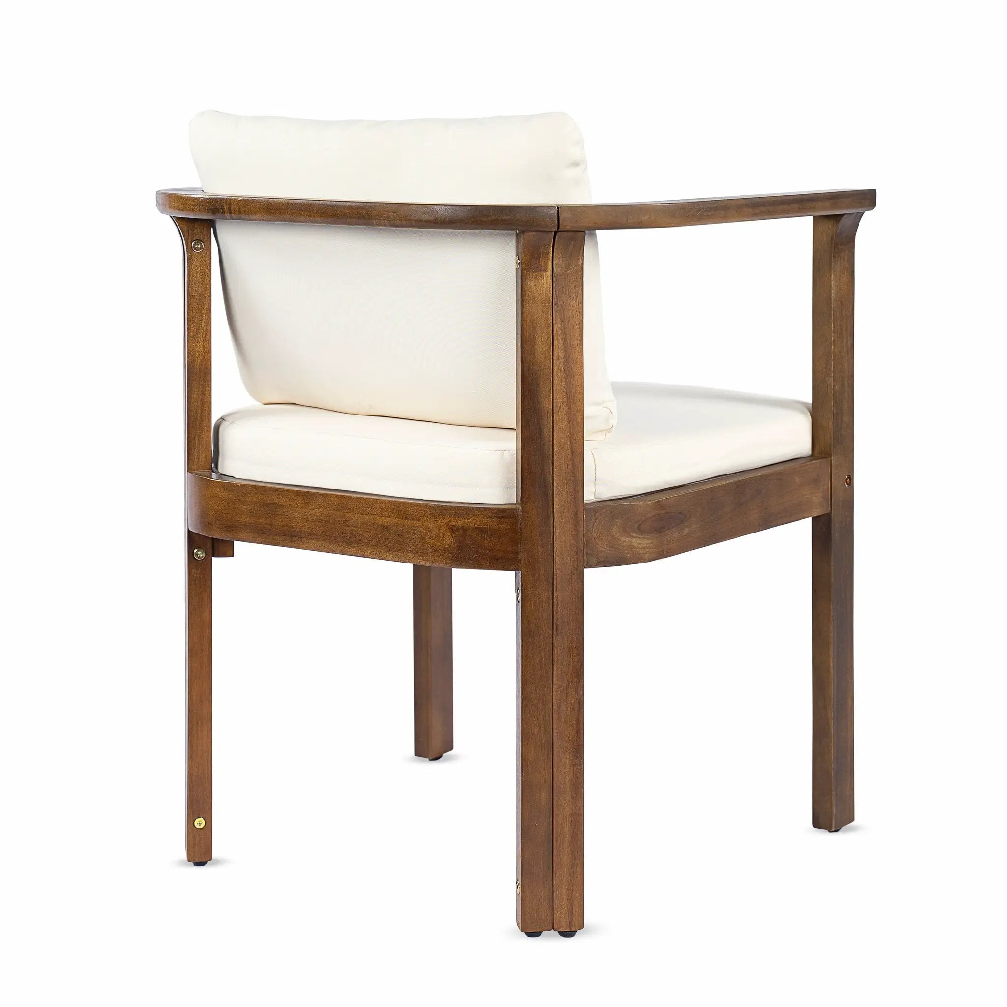 Outdoor Dining Chair Set of 2 with Curved Acacia Wood Arms, Brown Finish and Cream Cushions by HouseOfZazla