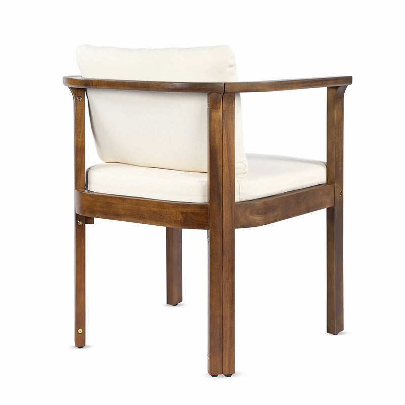 Outdoor Dining Chair Set of 2 with Curved Acacia Wood Arms, Brown Finish and Cream Cushions by HouseOfZazla