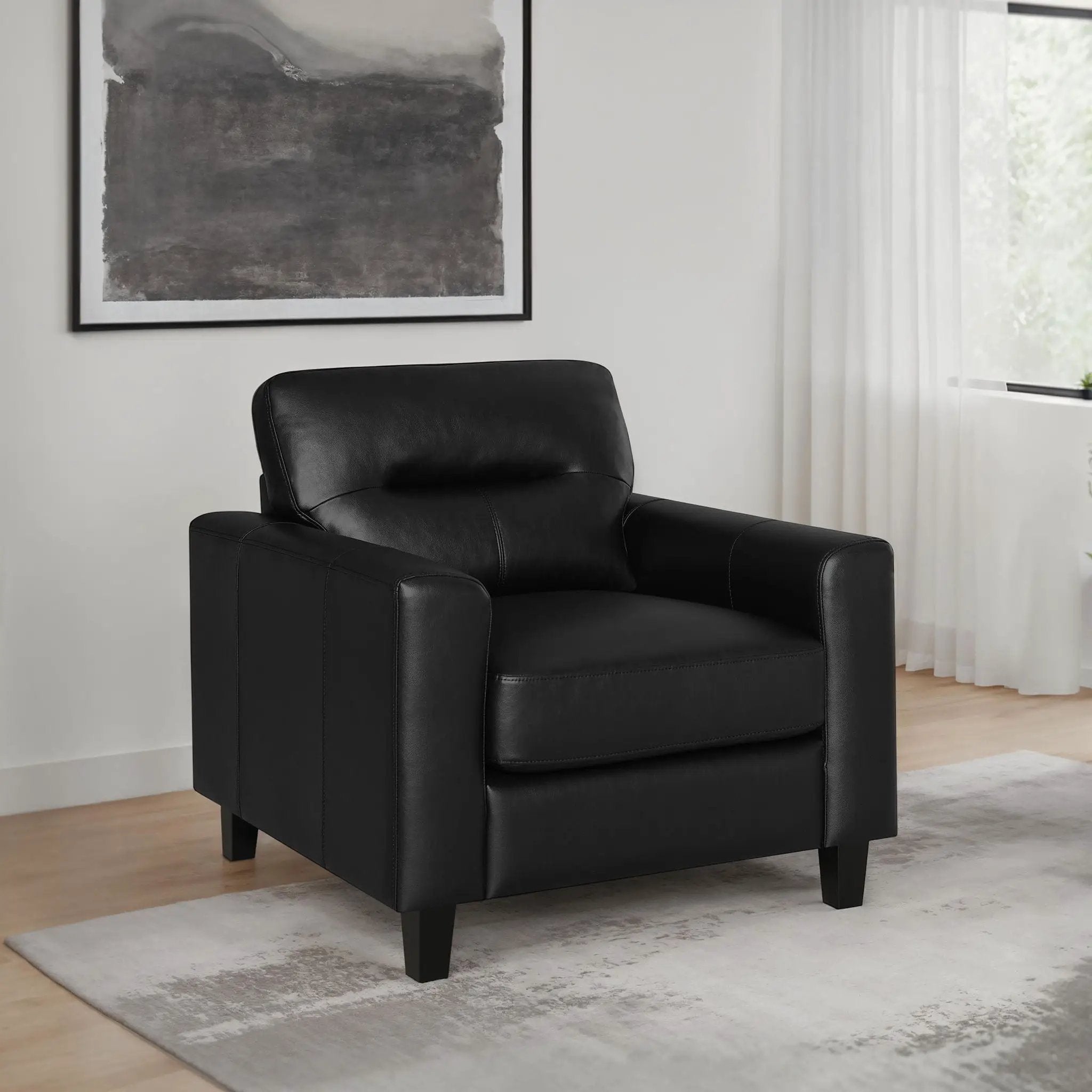 Scotland Faux Leather Upholstered Track Arm Chair Black by Unique Piece Furniture