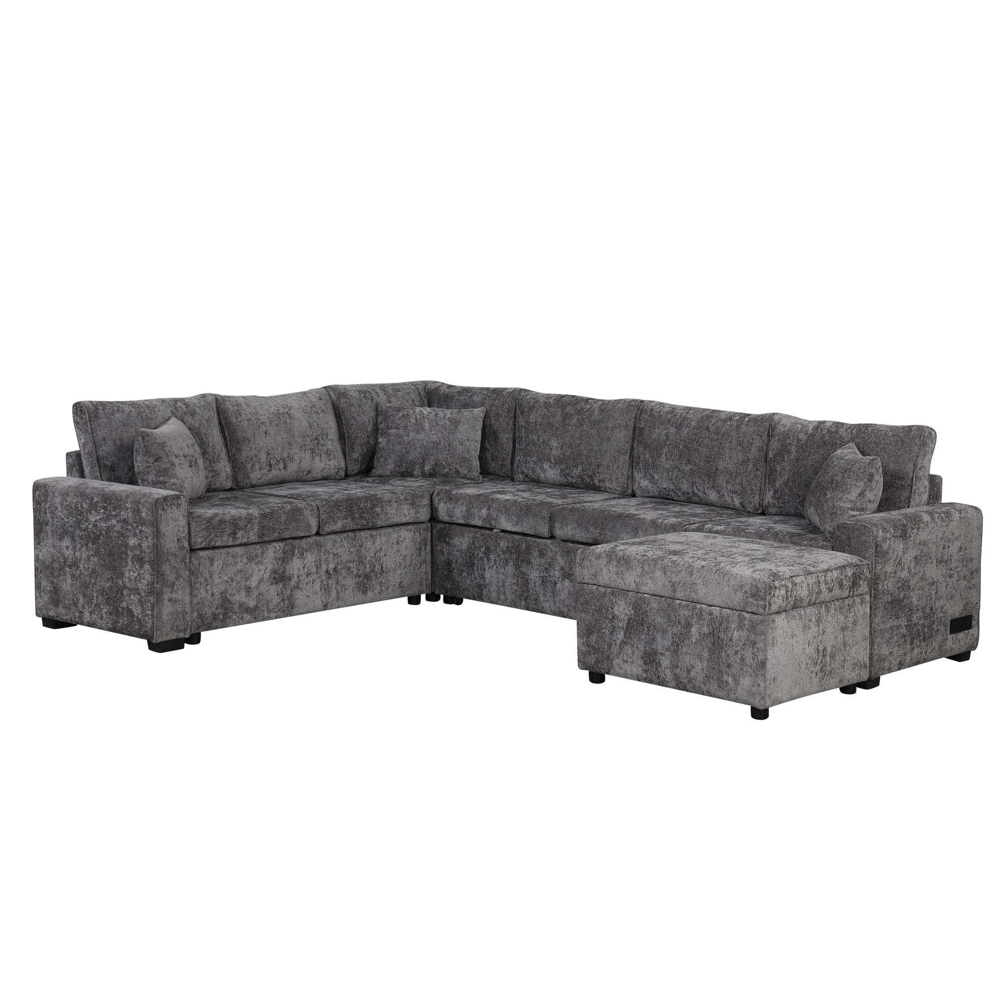 Sectional Sofa Pull-Out Sofa Bed Sleeper With A Storage Ottoman, Three Pillows And Charging Devices For Living Room by HouseOfZazla