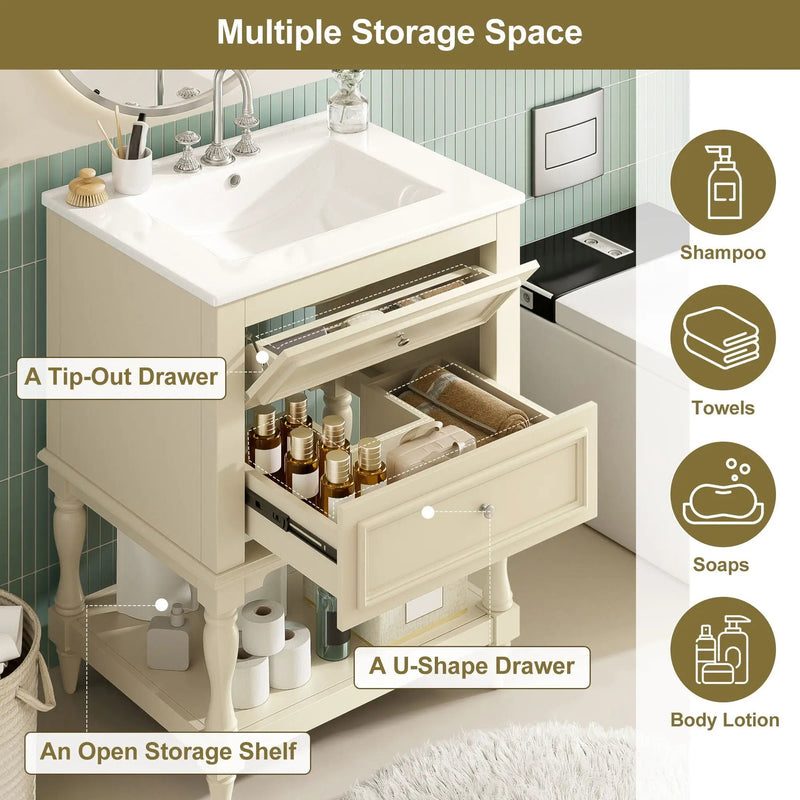 Bathroom Vanity With Sink, 2 Drawers Storage Cabinet, Open Shelf by Unique Piece Furniture