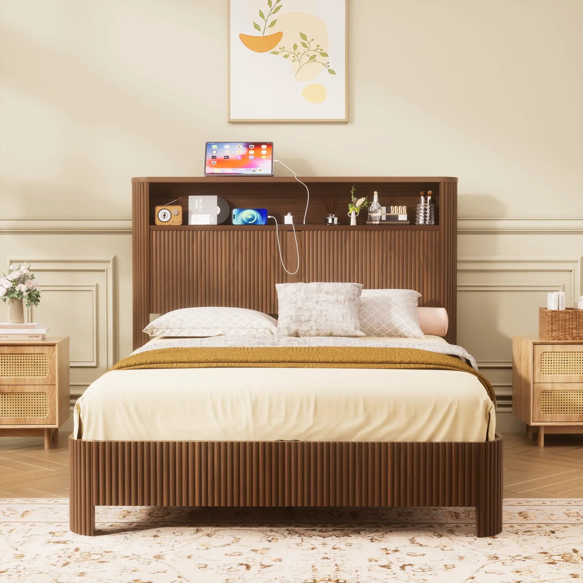 Full Extra Long Bed Frame with Storage Headboard by HouseOfZazla