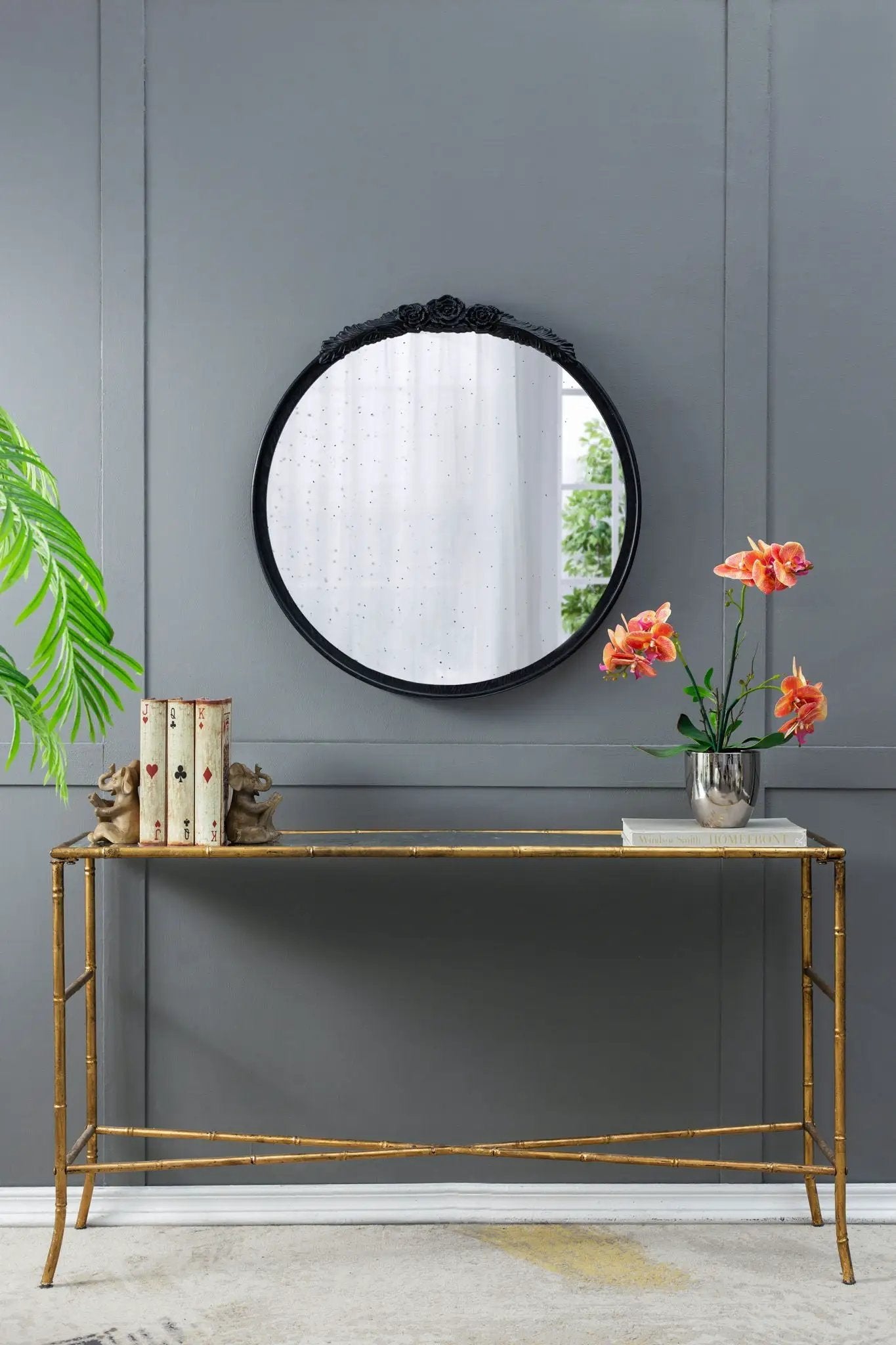 Round Hand Carved Rose Antique Mirror Frame, Wall Mirror For Live Space by HouseOfZazla