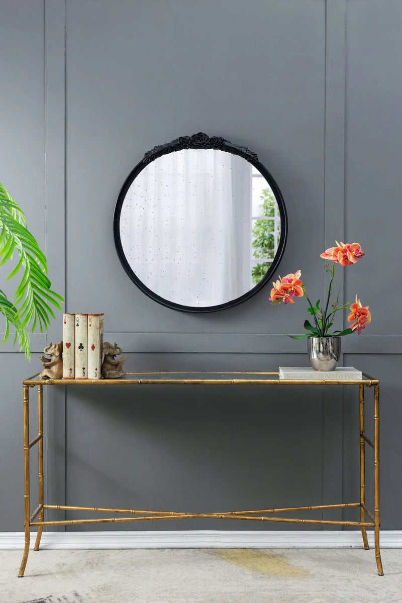 Round Hand Carved Rose Antique Mirror Frame, Wall Mirror For Live Space by HouseOfZazla
