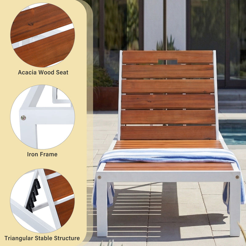 Outdoor Chaise Pool Lounge Chairs With Adjustable Backrest - Brown / White by HouseOfZazla