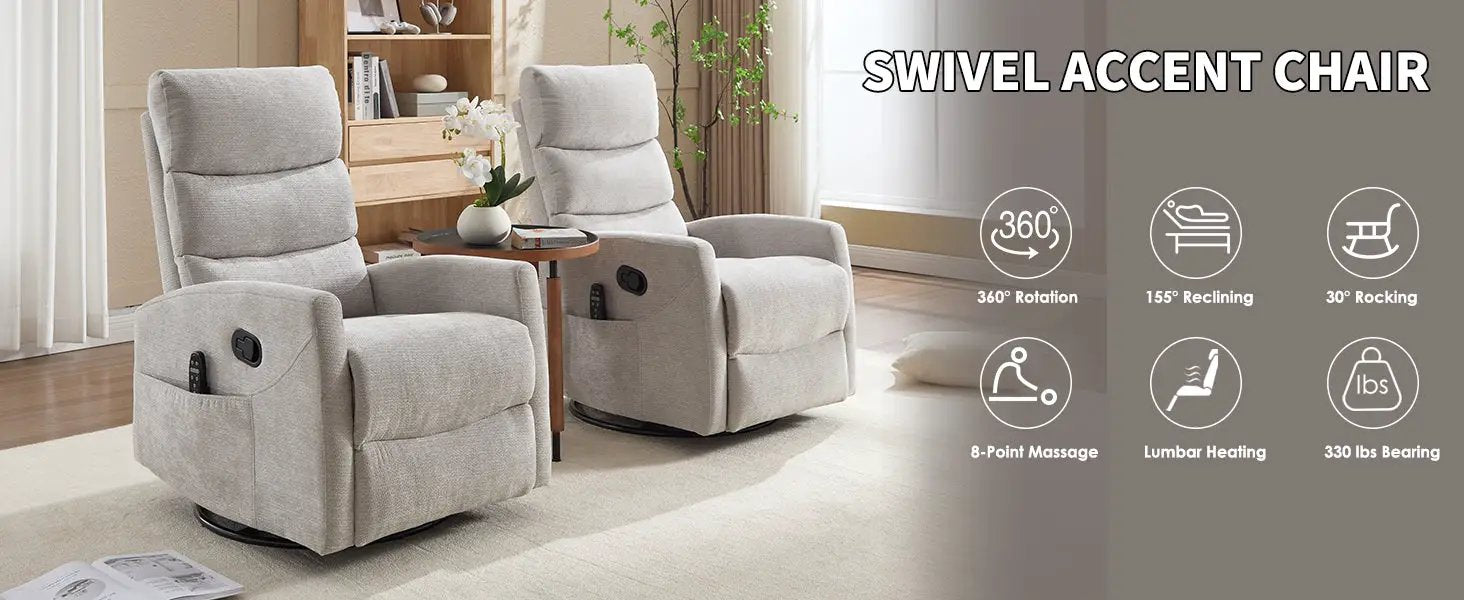 Heat Massage Manual Recliner Chair with Rocker and Swivel by HouseOfZazla
