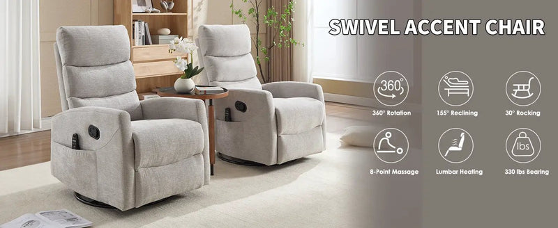 Heat Massage Manual Recliner Chair with Rocker and Swivel by HouseOfZazla