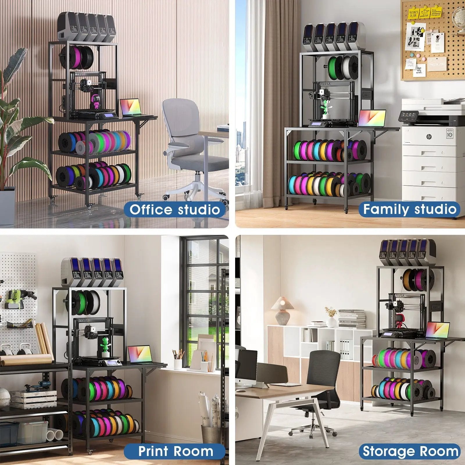 Heavy Duty 3D Printer Stand With Filament Storage Rack - Black by Unique Piece Furniture