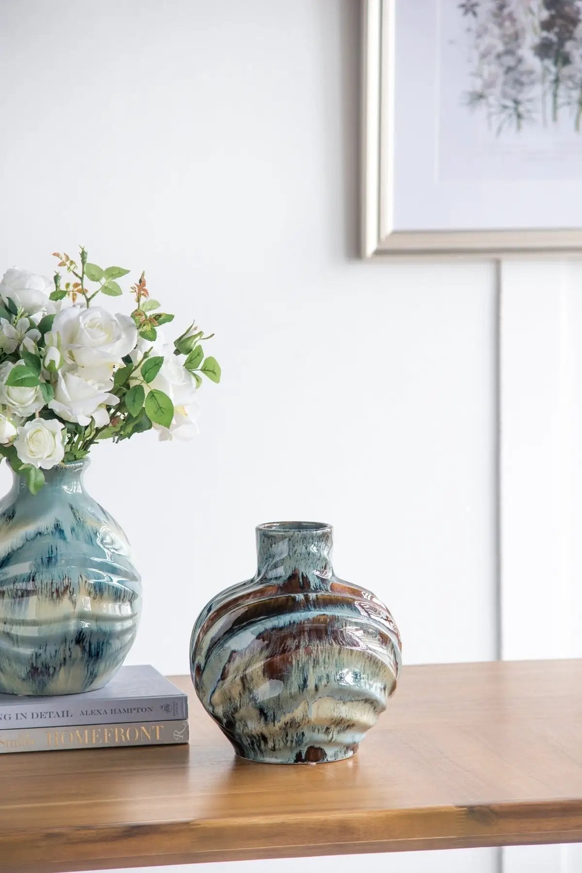 9.4x9.4x11" Blue and Brown Reactive Glazed Accent Vase by HouseOfZazla