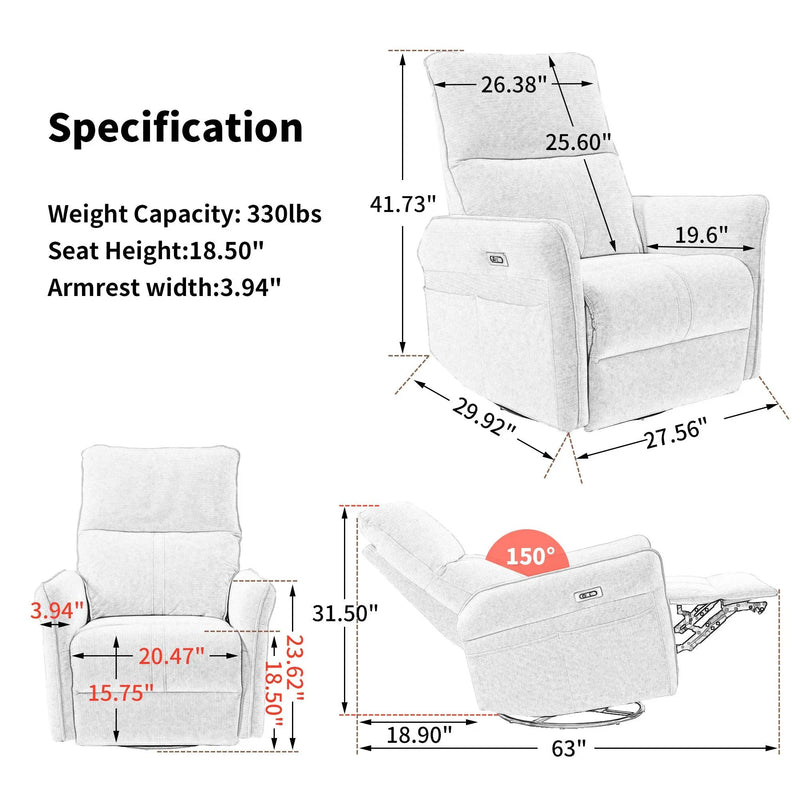 270° Power Swivel Rocker Recliner Chair for Adults by HouseOfZazla