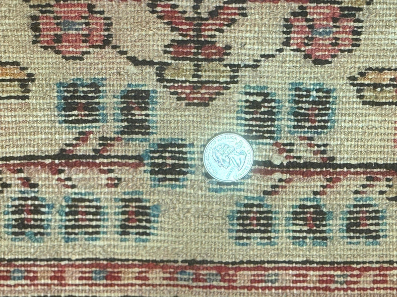 Small Antique Persian Rug 2x3, Beige and Red, Floral, Wool, Hamadan Rug by Jewel Rugs