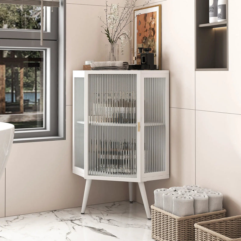Corner Cabinet With Door And Shelves For Bathroom - White by HouseOfZazla