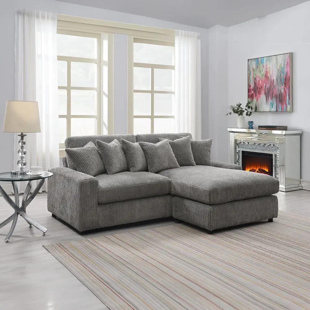 Tavia - Reversible Sectional Sofa With 6 Pillows - Gray Corduroy by Unique Piece Furniture
