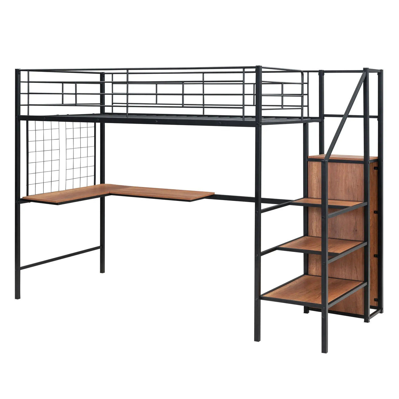 Loft Bed With Desk And Grid, Stylish Frame With Lateral Storage Ladder And Wardrobe by Unique Piece Furniture