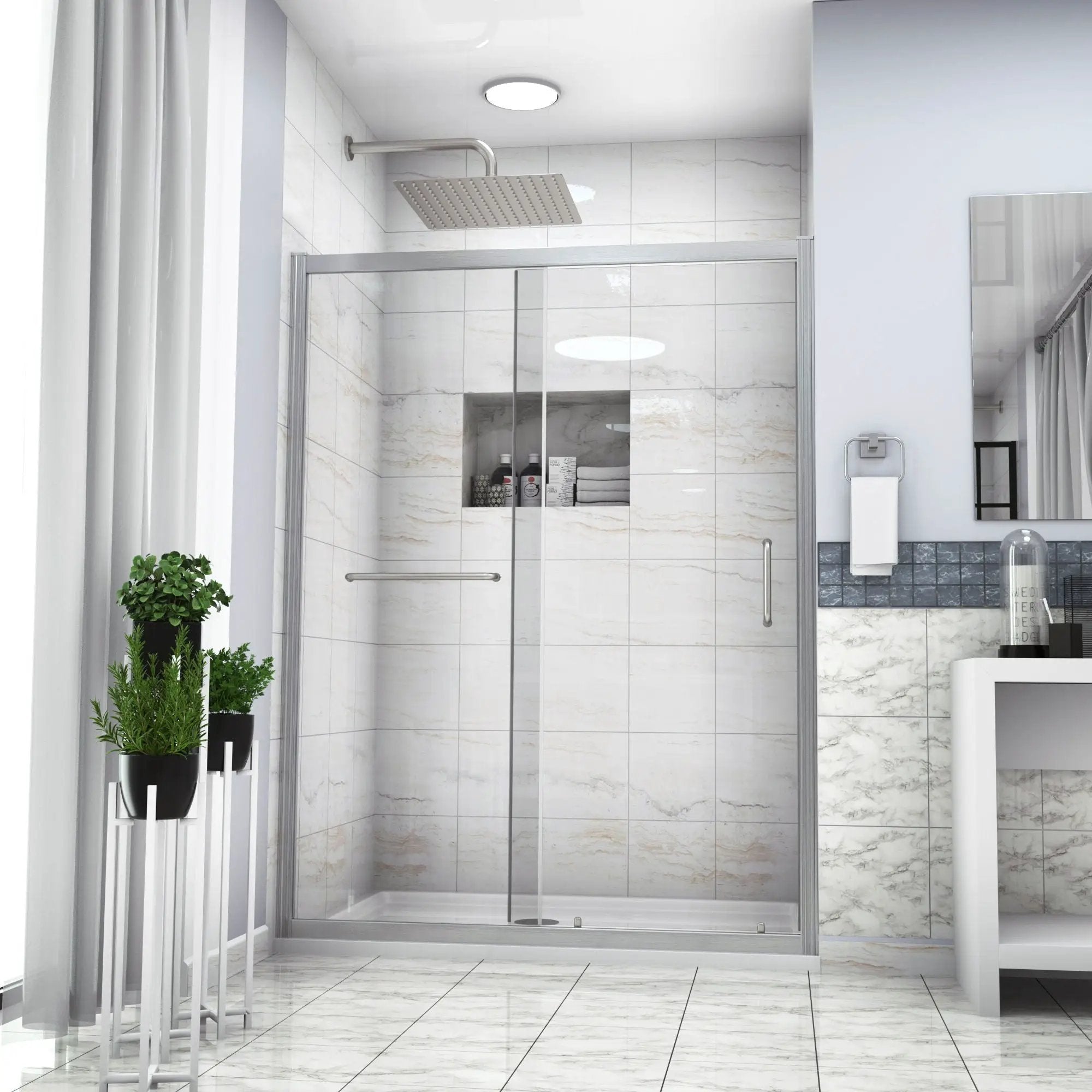 Single Sliding Bypass Shower Door Tempered Glass Enclosure by HouseOfZazla